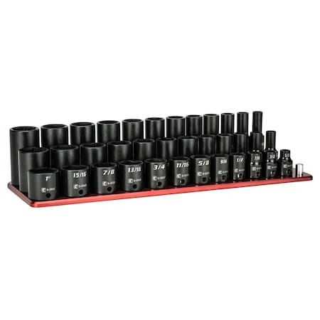 Capri Tools 3/8in. Drive Shallow, Semi-Deep Deep Impact Socket Set, SAE, 5/16 1in., 36-Piece Billet Aluminum CP53000-36SSXDR